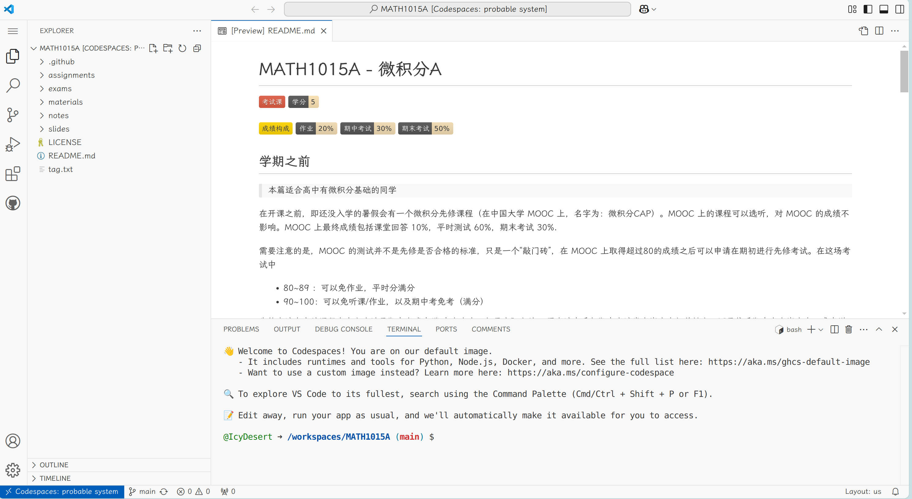 Codespaces 和 Visual Studio Code 的界面几乎相同